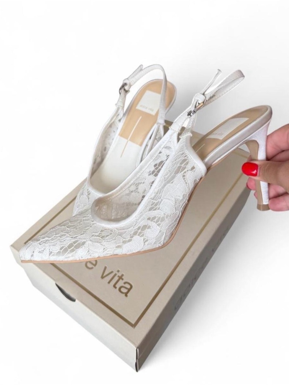 Dolce Vita White Lace Pointed Slingback Heels